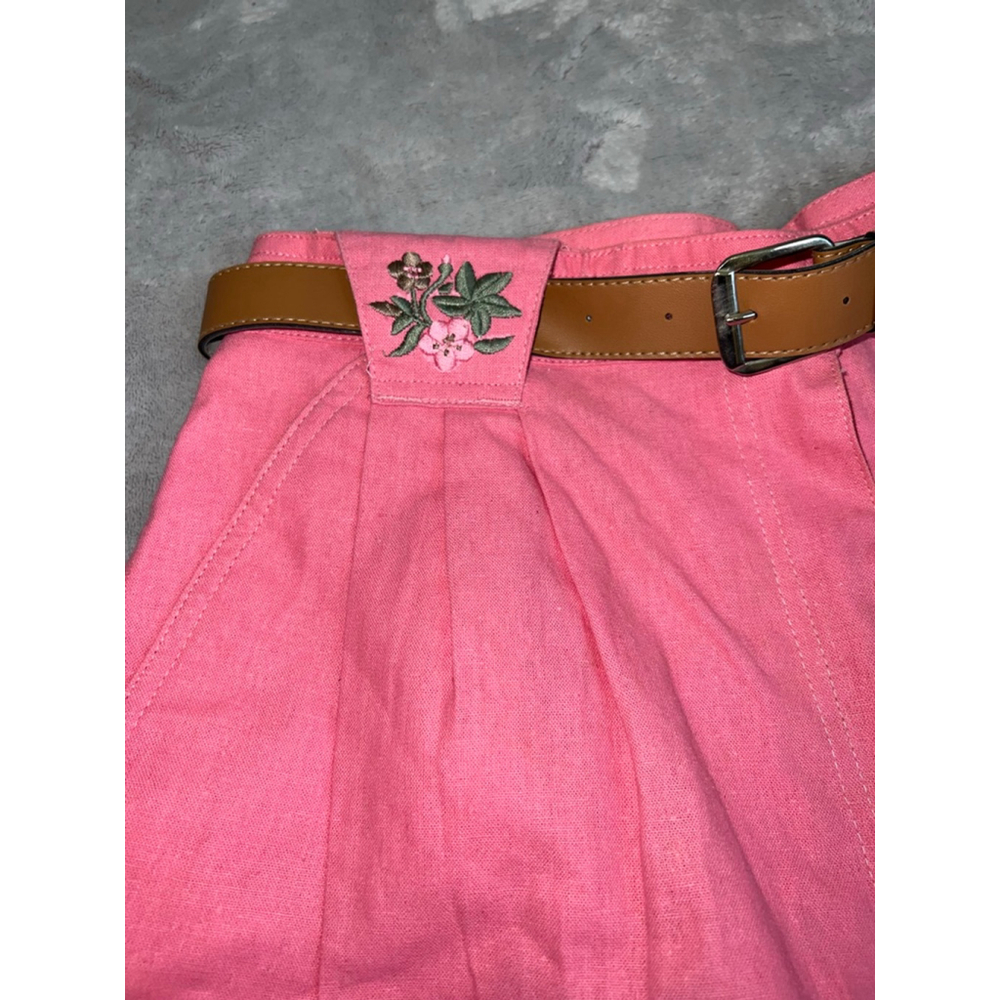 VTG COTTAGECORE Pink Long Shorts with Brown Belt Juniors 13 - Picture 2 of 7